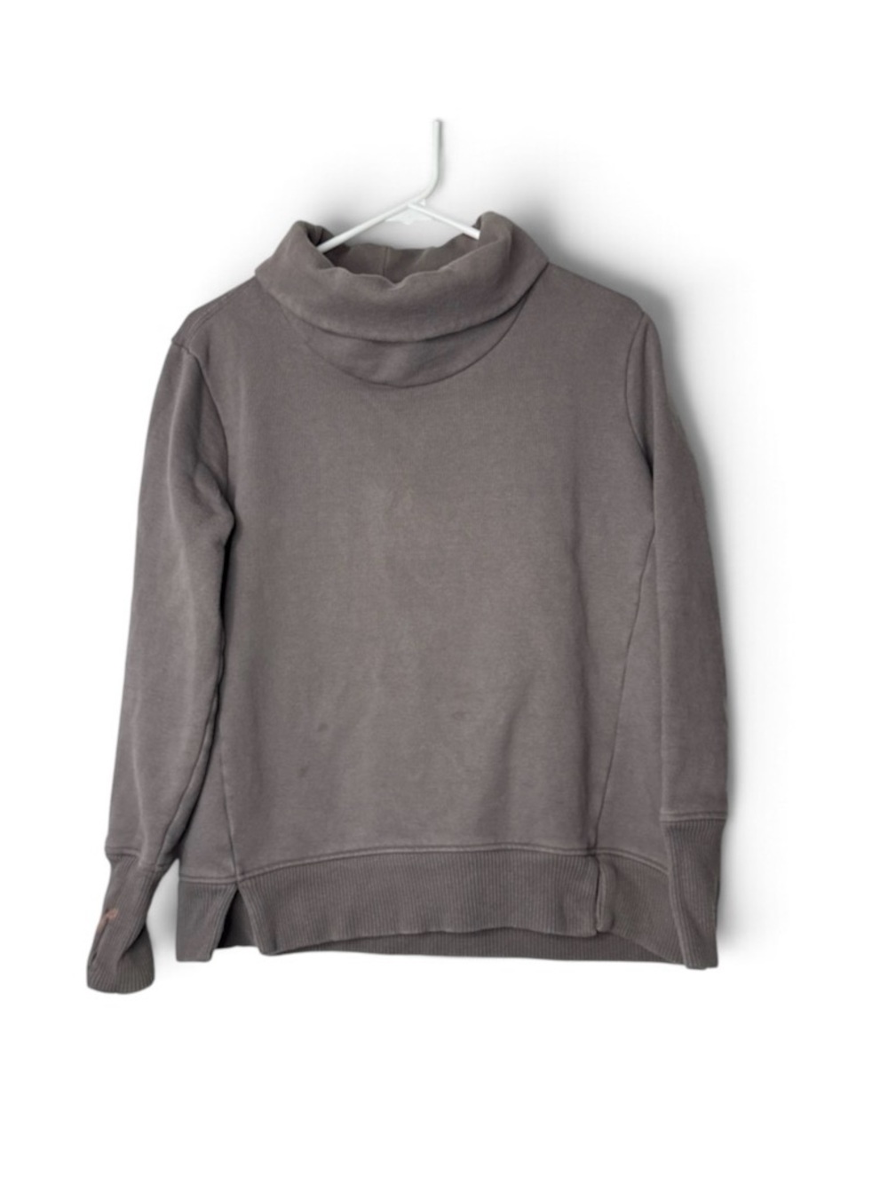 Athleta Cozy Karma Funnel Neck Sweatshirt Womens Small Gray Pullover Thumbhole